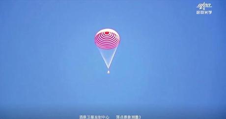 parachute avec vaisseau spatial retournant des astronautes chinois taïkonautes de la station spatiale