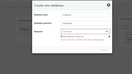 Comment créer un site Web avec WordPress une fenêtre affichant comment créer une nouvelle base de données