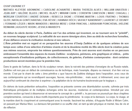 Musée ZADKINE exposition « L’AME PRIMITIVE »