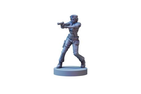 Kickstarter du jeu de société Resident Evil est son propre jeu d’horreur de survie Une femme membre de l'équipe STARS tenant un pistolet.