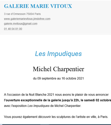 Galerie Marie VITOUX exposition « Les Impudiques » Michel Charpentier 9 Septembre au 16 Octobre 2021