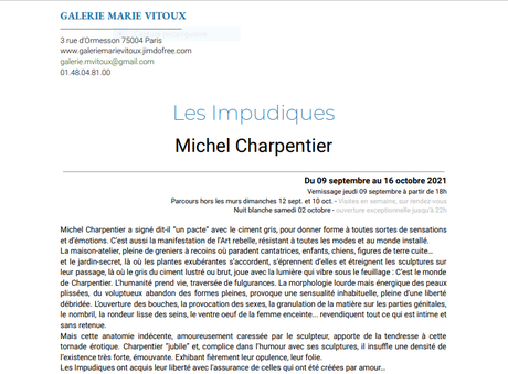 Galerie Marie VITOUX exposition « Les Impudiques » Michel Charpentier 9 Septembre au 16 Octobre 2021