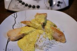 recette du jour: Aiguillettes de poulet, sauce curry et riz  au thermomix de Vorwerk