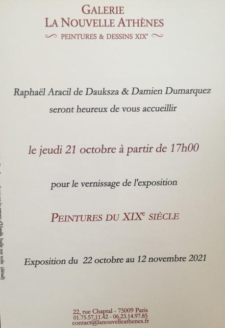 Galerie La Nouvelle Athènes  – peintures du XIXe S.   -22 Octobre au 12 Novembre 2021