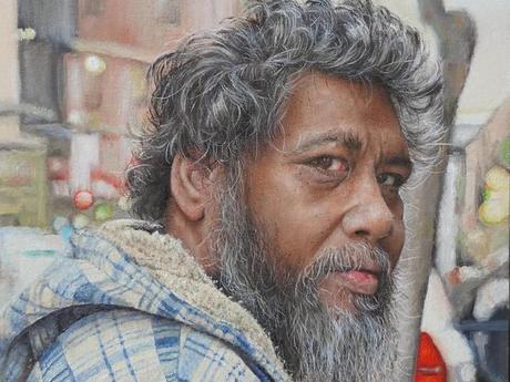 Prix Lester 2021 remporté par le portrait de Sid Tapia du sans-abri Siaosi Feiloakitau Portrait gagnant du prix Lester de l'artiste NSW Sid Tapia, Through You