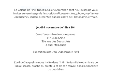 Galerie de l’Institut  « Picasso Intime- photographies de Jacqueline Picasso-