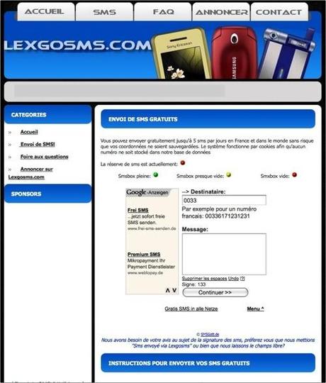 Lexgosms, envoyez des SMS gratuits