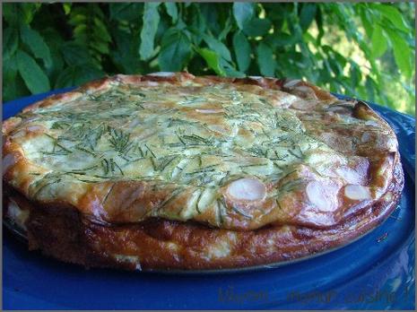Clafoutis au thon, amandes & ciboulette