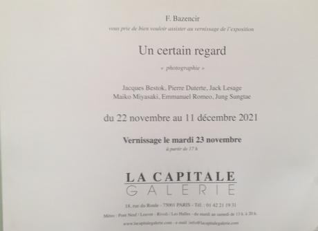 Galerie La Capitale – « Un certain regard » 22 Novembre au 11 Décembre 2021