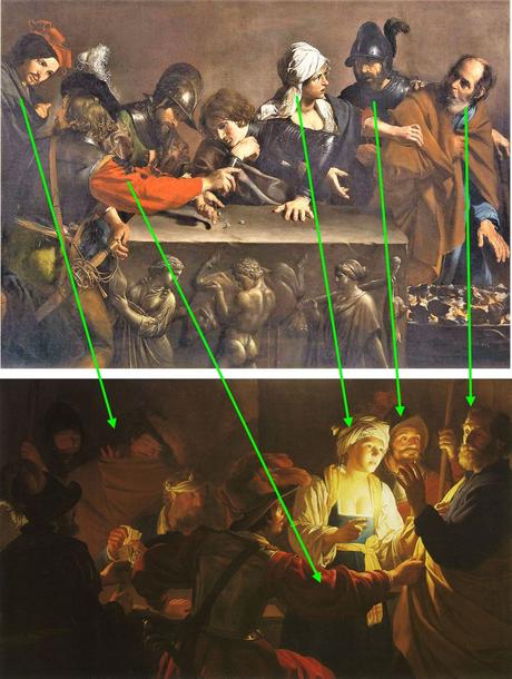 4 : Reniement de Pierre : L’expansion du prototype 1620 ca Le_Reniement_de_saint_Pierre Gerrit van Honthorst coll part schema