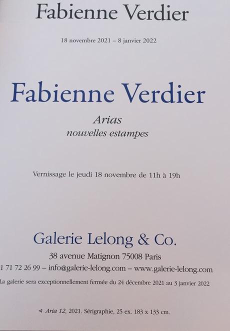 Galerie Lelong & Co  exposition Fabienne Verdier « Arias »