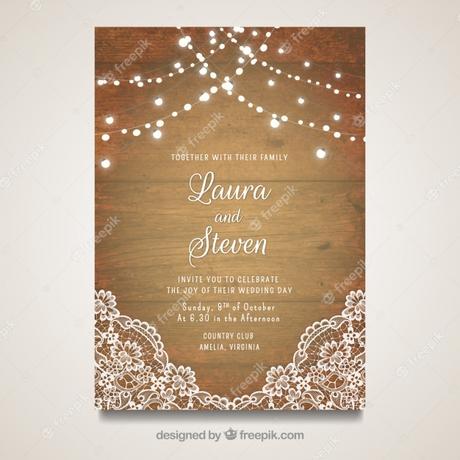Free Vector Elegant Wedding Card With Wooden Design