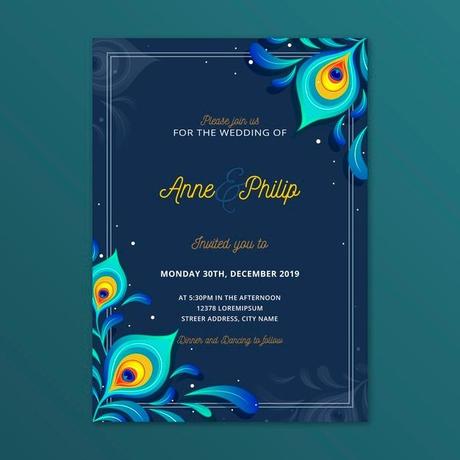 Download Wedding Invitation Template With Peacock Feathers For Free In 2020 Wedding Invitation Vector Wedding Invitation Templates Menu Card Template