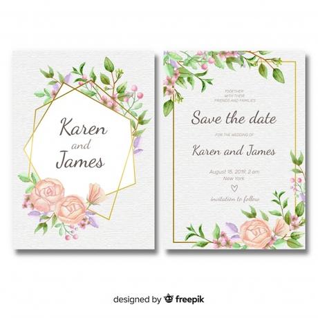 Free Vector Floral Wedding Invitation Template With Golden Frame