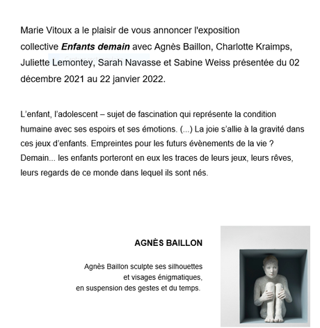 Galerie Marie Vitoux « Enfants demain » 02/12/21 au 22 Janvier 2022