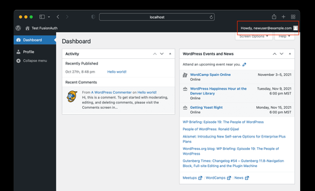 Comment configurer l’authentification unique entre FusionAuth et WordPress Écran d'enregistrement FusionAuth.