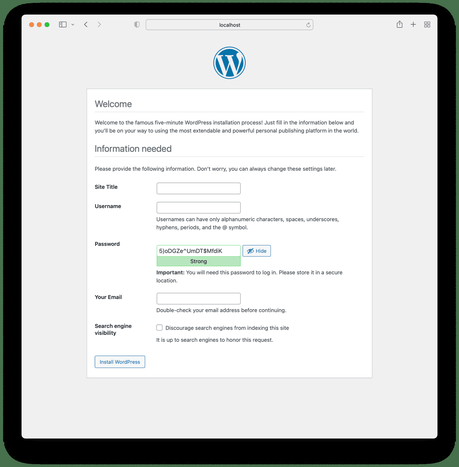 Comment configurer l’authentification unique entre FusionAuth et WordPress Création d'un compte d'administration WordPress.