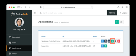 Comment configurer l’authentification unique entre FusionAuth et WordPress Bouton Afficher sur la liste des applications.