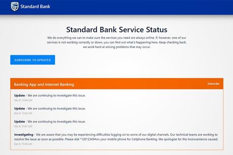 Application Standard Bank et temps d’arrêt des services bancaires en ligne