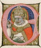 Saint Damase, enluminure sur un Missel romain, XIVe siècle