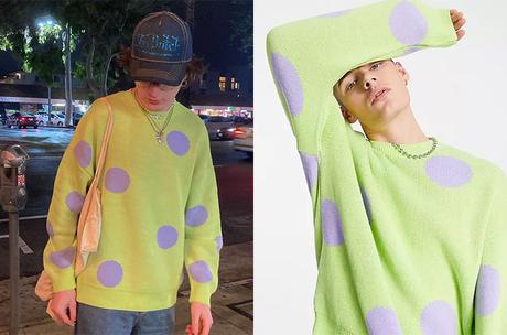 STREET STYLE : Mason Cook’s green knitted sweater with polka dot design