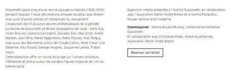 Institut Fondation Giacometti « Alberto Giacometti-André Breton » Amitiés Surréalistes 19/01/22 au 10 Avril 2022