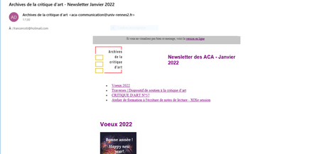 Archives de la Critique d’Art -Janvier 2022.