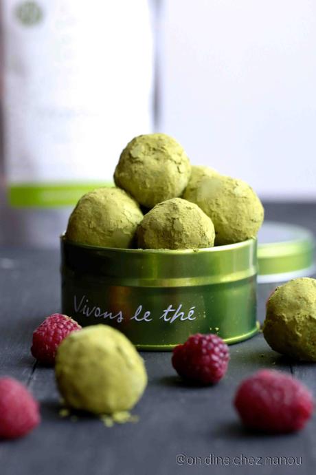 Truffes de noël fondantes au chocolat blanc et thé matcha truffes, chocolat blanc , thé matcha , noël , douceurs