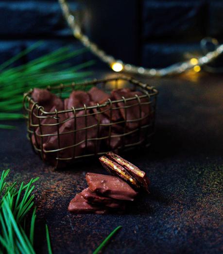 Daims au chocolat maison daims , caramel aux amandes , chocolat