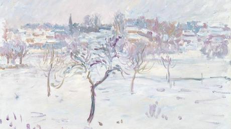 Paysage enneigé à Eragny avec un pommier