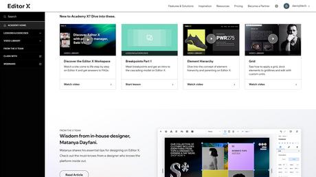 Examen du créateur de site Web Editor X Capture d'écran du tableau de bord de l'Académie X
