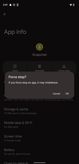 Snapchat ne fonctionne pas ? Voici 8 solutions faciles ! forcer l'arrêt de la confirmation de snapchat