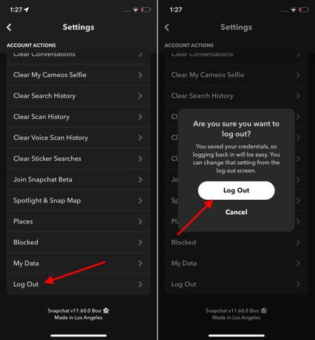 Snapchat ne fonctionne pas ? Voici 8 solutions faciles ! écran de déconnexion de snapchat