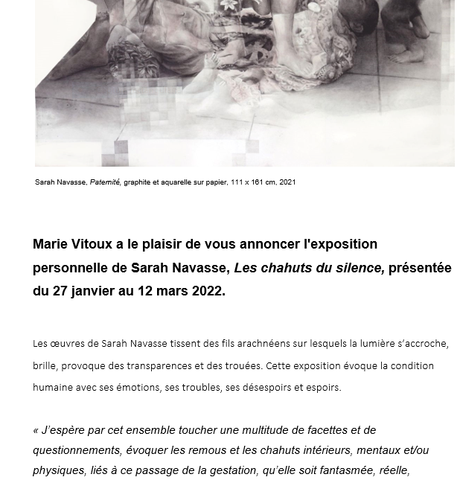Galerie Marie Vitoux   exposition Sarah Navasse  « Les chahuts du silence »