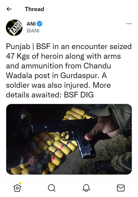Bsf Dalam Suatu Pertemuan Menyita 47 Kg Heroin Bersama Senjata Dan Amunisi Dari Pos Chandu Wadala Di Gurdaspur
