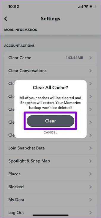 Effacer le cache de Snapchat
