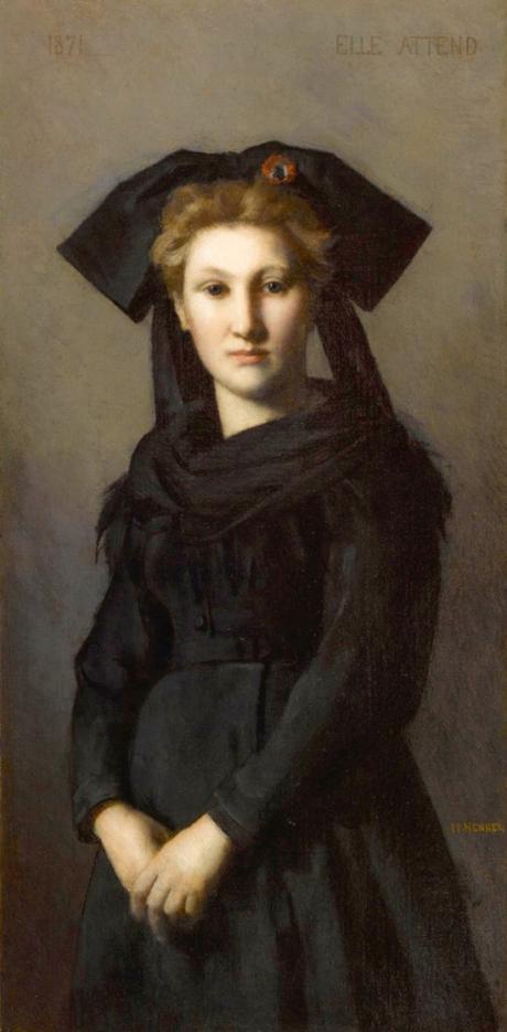 Elle attend. Huile sur toile par JJ Henner 1871. Photo domaine public via Wikimedia Commons