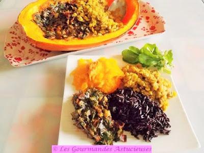 Courge-réceptacle pour accueillir des blettes et des pois cassés (Vegan)