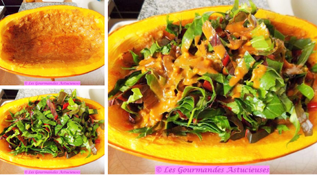 Courge-réceptacle pour accueillir des blettes et des pois cassés (Vegan)