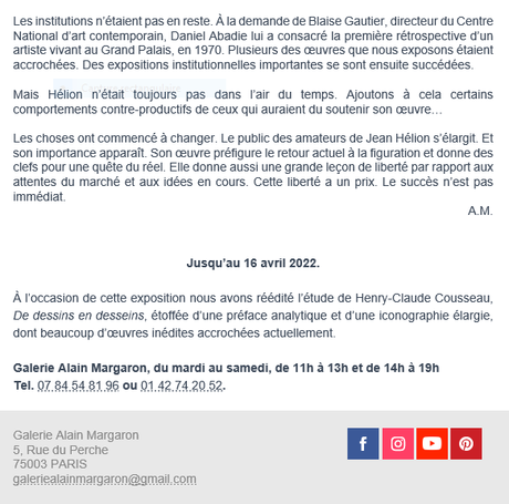 Galerie Alain Margaron « Le temps du regard » Jean Hélion  9 Février au 16 Avril 2022.