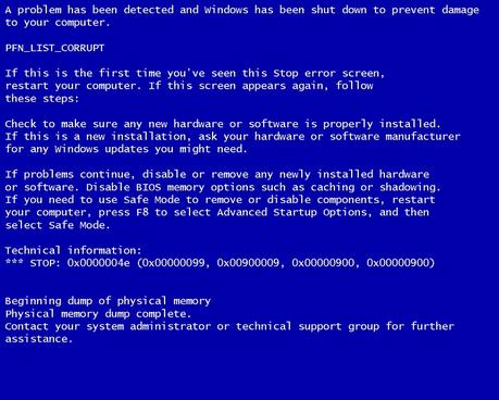 Causes du Windows Blue screen of death