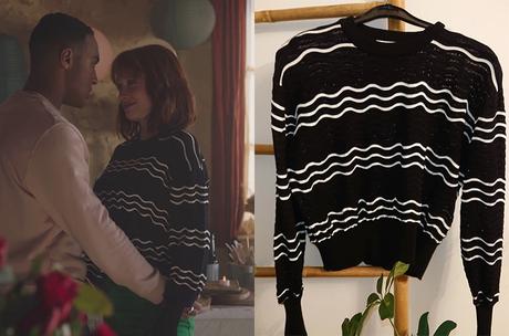 ICI TOUT COMMENCE : le pull noir à vaguelettes blanches d’Ambre dans l’épisode 337