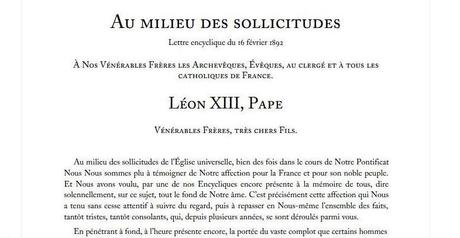 Les 130 ans de l’encyclique "Au milieu des sollicitudes&quot; : le ralliement des catholiques français à la République