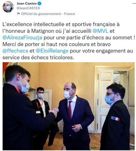 Le Premier Ministre Jean Castex reçoit deux champions d'échecs français à Matignon