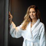 Stunning woman in bathrobe