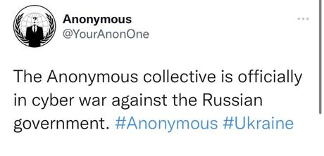 Le groupe Anonymous déclare publiquement sur Twitter, la guerre contre le gouvernement russe (c) Twitter
