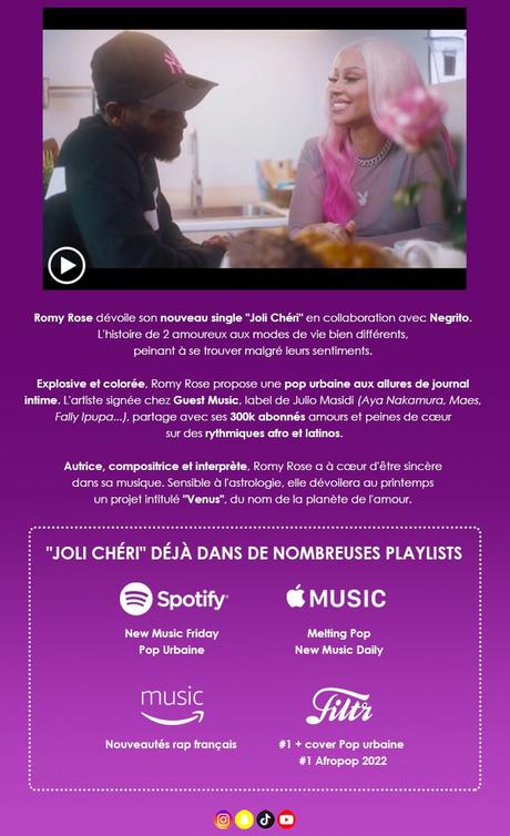 🎶"Joli Chéri&quot;, single Romy Rose collaboration avec Negrito.