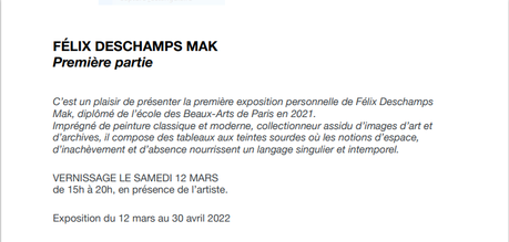 Galerie Lazarew  exposition Félix Deschamps – à partir du 12 Mars 2022.