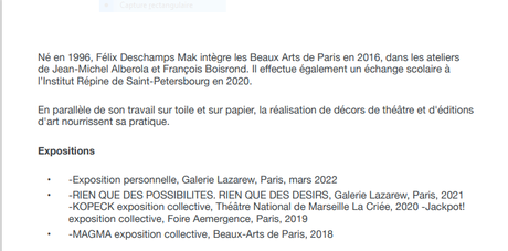 Galerie Lazarew  exposition Félix Deschamps – à partir du 12 Mars 2022.