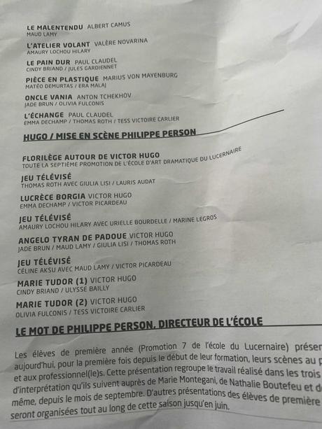 Les élèves de première année de l’école du Lucernaire présentent….